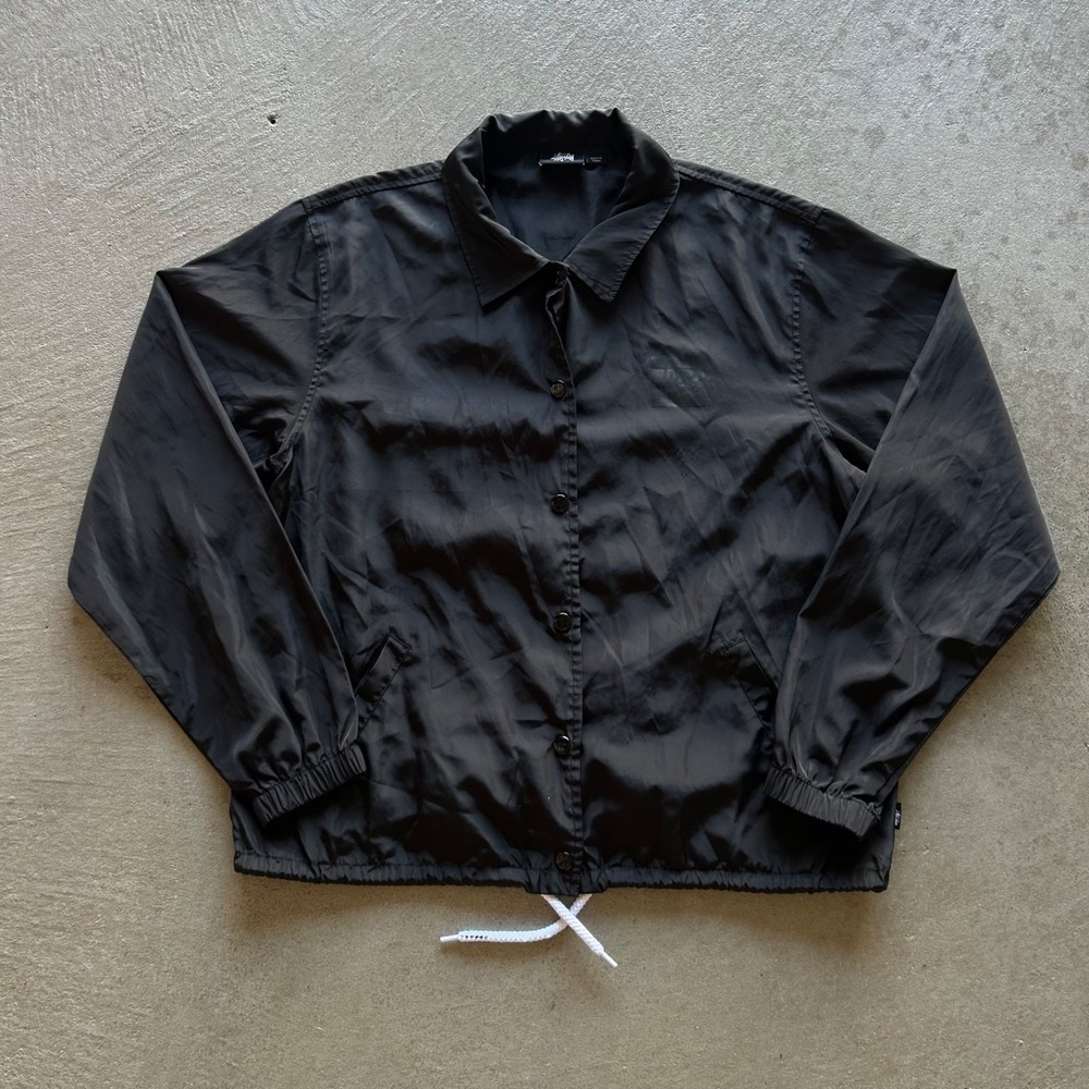 Vintage Stussy Coaches Jacket Size Large Black Tonal Windbreaker Box Logo Snap